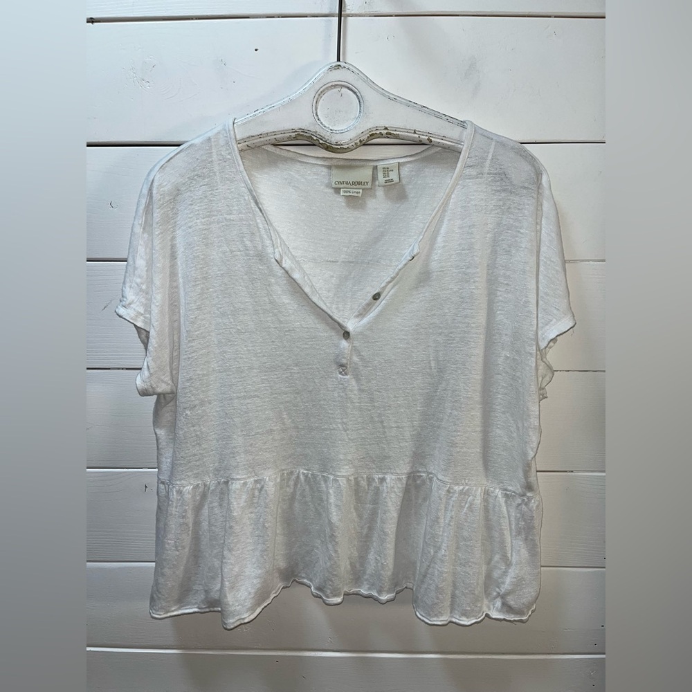 CYNTHIA ROWLEY – 100% Linen Ruffle Hem Top (XL) - Picture 3 of 9